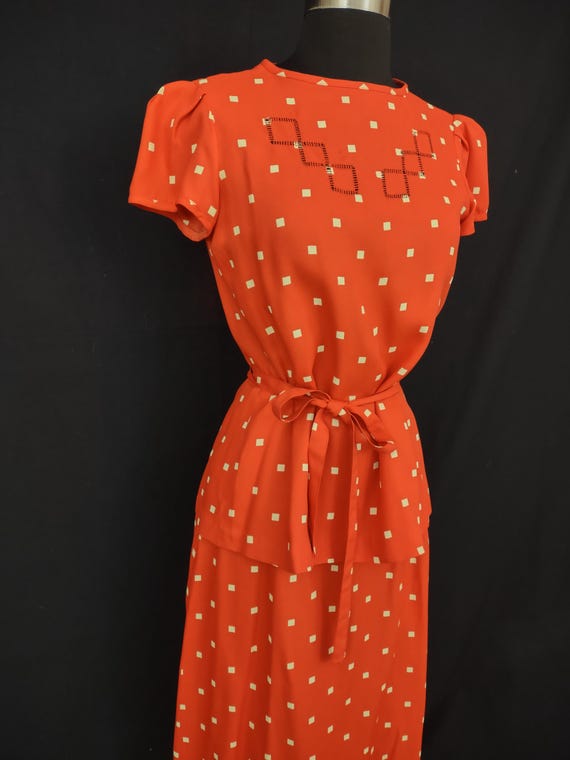 Vintage Albert Nipon skirt set red polka dot - image 3