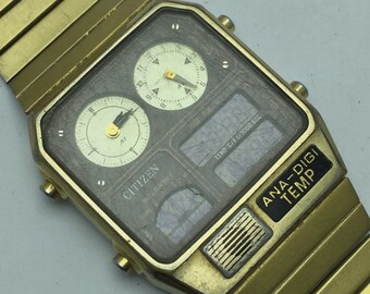 CITIZEN ANA-DIGI TEMP 8988-Q01971 / ゴールド Citizen 8988-001971 Quartz Ana Digi Vintage Men's Watch For Parts
