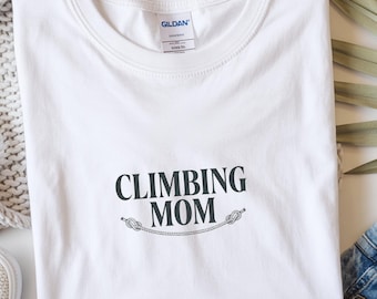 Camiseta de escalada en roca para mamá / Regalo para el Día de la Madre para escaladoras / Camiseta gráfica para mamás de búlder / Top con nudo en forma de ocho / Mamá activa al aire libre
