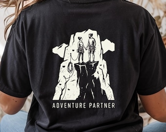 Camiseta de compañero de aventura / Regalo para pareja de escalada / Camiseta de compañero de aseguramiento / Estampado vintage de escalada en roca / Aniversario de escalador