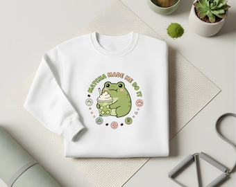 Sudadera con capucha de rana matcha, divertida sudadera de té verde, regalo kawaii