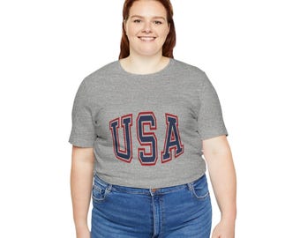 USA varsity letters T-Shirt Patriotic college style tee
