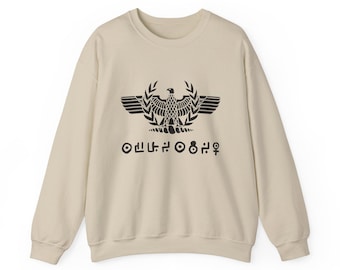 Geometric Eagle with Glyphs Crewneck Sweatshirt Mythic Symbol
