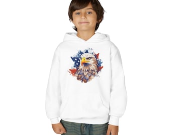 Sudadera con capucha patriótica con águila calva / Sudadera juvenil con águila y bandera estadounidense