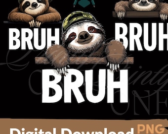 Lot de t-shirt BRUH paresseux, dessins d'animaux paresseux drôles, graphismes Chill Vibes paresseux, PNG & SVG