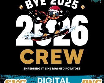 Bye 2025 Hello 2026 Crew T-shirt, cadeau drôle de pingouin de nouvel an, t-shirt graphique de vacances de snowboard, chemise de fête d'hiver