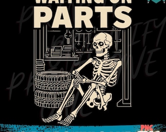T-shirt en attente de pièces détachées, graphisme drôle de squelette de mécanicien (SVG et PNG)