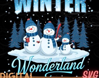 T-shirt au pays des merveilles d'hiver, cadeau de Noël de famille de bonhomme de neige SVG et PNG, t-shirt graphique d'hiver de vacances