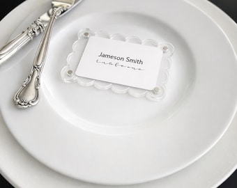 Scalloped Acrylic Place Card Frame | Wedding Favor Keepsake, Table Decor
