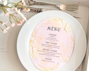 Oval Wedding Menu Cards, Personalized Layered Vellum Wedding Menu, Floral Garden Wedding Menu, Romantic Reception Menu, Bridal Shower Menu