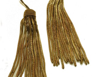 2 Vintage//Antique French Dark Gold Metallic Bullion Tiny 2 1//4/" Tassel Fringe