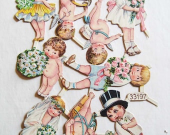 SALE!! BOGO Vintage/Antique German Cherub Wedding Bride Groom Diecut Victorian Scrap