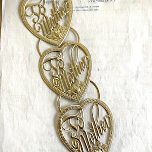 Gold Dresden Paper Foil &quot;To Mother&quot; Hearts Diecut Victorian Scrap