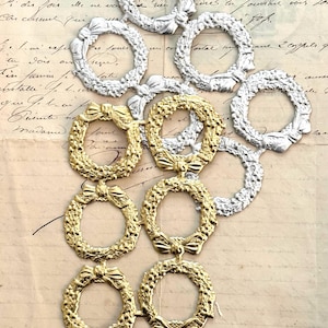 6 Gold Silver Dresden Paper Foil Xmas Holly Wreaths Dresden Diecut Victorian Scrap