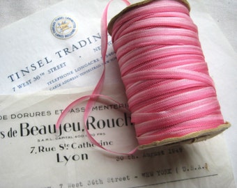 Antique Vintage French Pink Ombre Rayon Ribbon Embroidery Ribbonwork 3yds