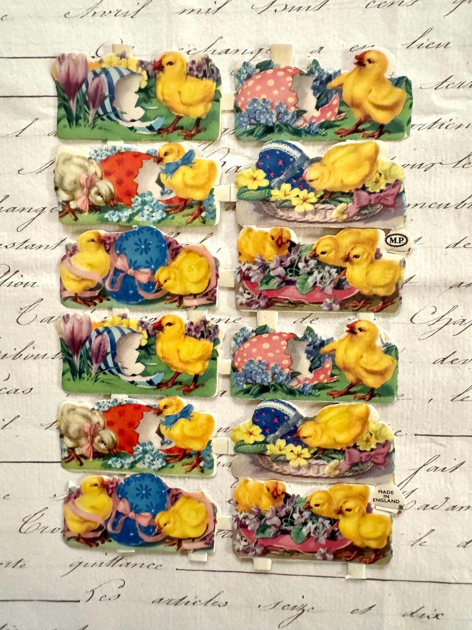 intage/Antique Easter Chicks w/Eggs Diecut Victorian Scrap 12 pcs
