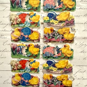 Vintage/Antique Easter Chicks w/Eggs Diecut Victorian Scrap 12 pcs