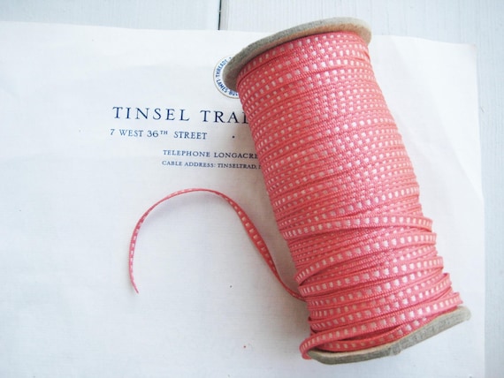 10 Yards Vintage Tiny Rayon Coral Taffeta Ribbon Antique Doll 1//8/" Lampshade