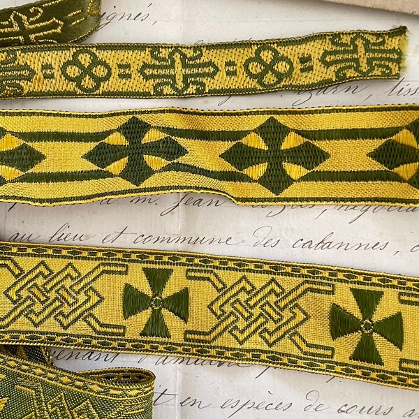 1 Yard 3 Different Vintage Green Celtic Church Ecclesiastical Vestment Ribbon Trims