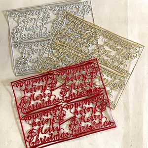 8 Red , Gold , Silver Metallic Dresden Foil Paper &quot;A Merry Christmas&quot; Dresden Diecut Victorian Scrap