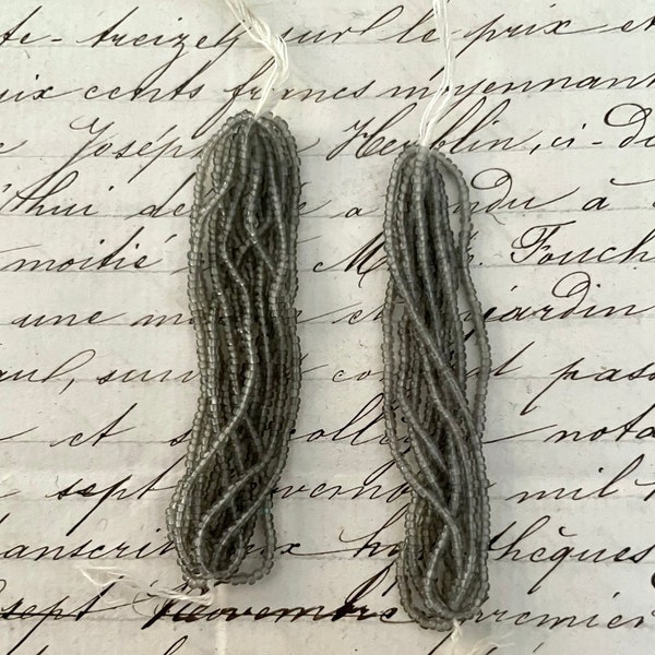 2 Vintage / Antique Gray Glass Seed Bead Hanks