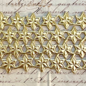 32 Gold Dresden Paper Foil Small Stars Diecut Victorian Scrap