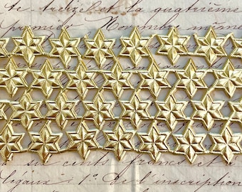 32 Gold Dresden Paper Foil Small Stars Diecut Victorian Scrap