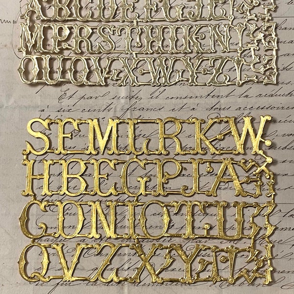 2 Styles Vintage/Antique Gold Paper Foil Alphabet Dresden Diecut Victorian Scrap