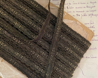 1 yard Antique/Vintage French Metallic Black/Gold Ribbon Galloon Trim Tape  1/2”