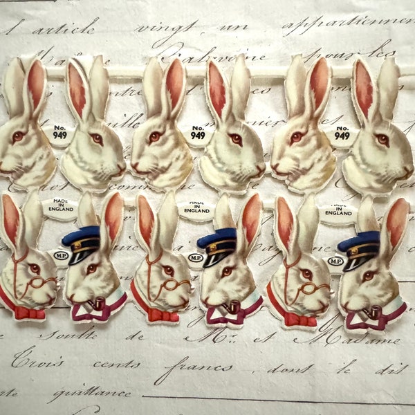 Vintage/Antique Easter Bunny Rabbit Diecut Victorian Scrap 12 pcs