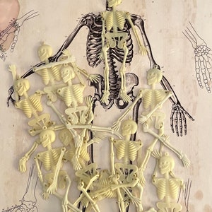 10 pcs  Vintage Halloween Plastic Skeletons - Movable Arms & Legs Original Stock