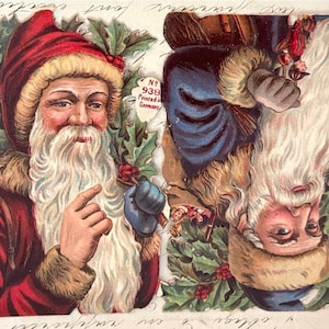 RARE!! 1890’s 2 Santas Father Christmas Antique Vintage German Diecut Victorian Scrap