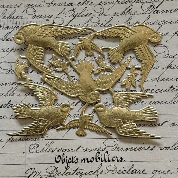 8 Gold Dresden Paper Foil Doves +  Diecut Victorian Scrap