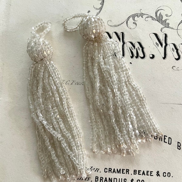 Pr Vintage/Antique Art Deco Victorian Glass Beaded Tassel Fringe 2 3/4"