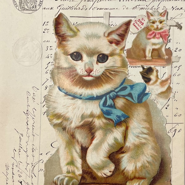 RARE!! Amazing 1890’s Kitty Cat's Antique Vintage German Diecut Victorian Scrap