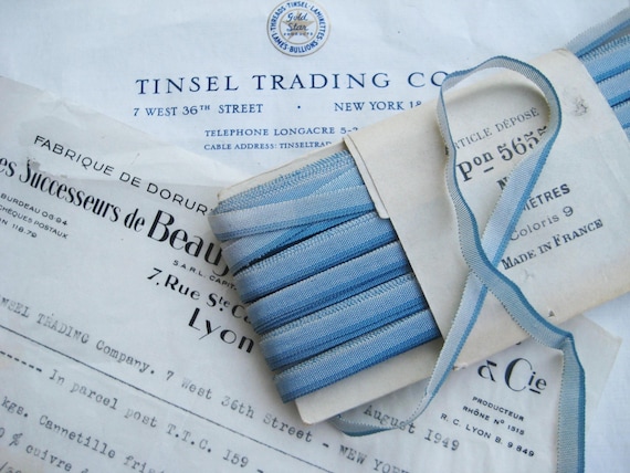 1 yard Vintage French Blue Ombre Rayon Ribbon Ribbonwork 1" 
