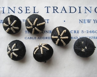 18 pcs Vintage Antique Black/Cream Star Rayon Buttons  Doll Lingerie Upholstery