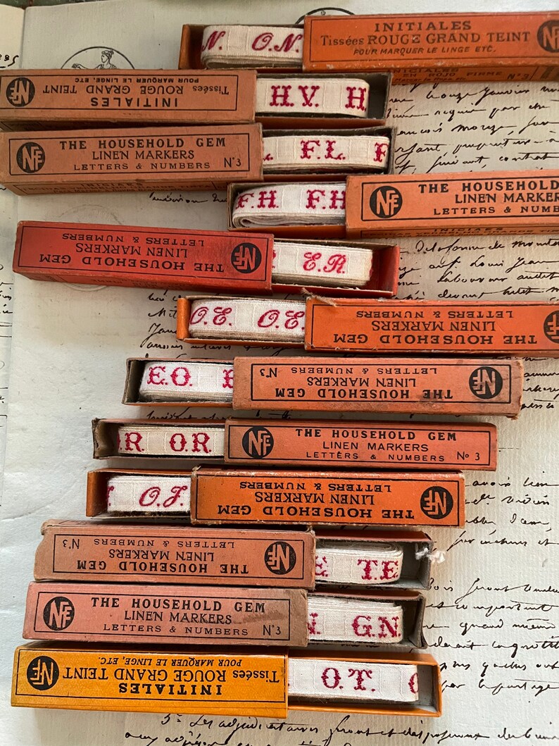 Antique French Laundry Labels Initials & Numbers Unused in Etsy