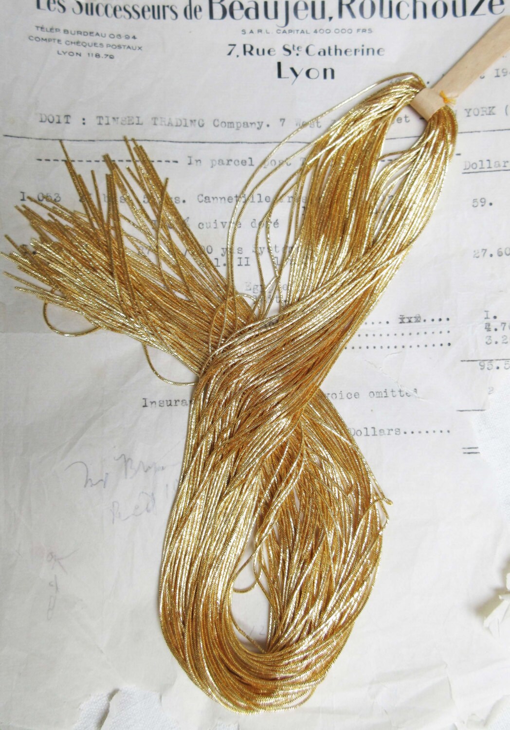 1 yd Vintage UNUSED Tiny Mini French 5/8" Dark Gold Metallic Thread Fringe Doll 