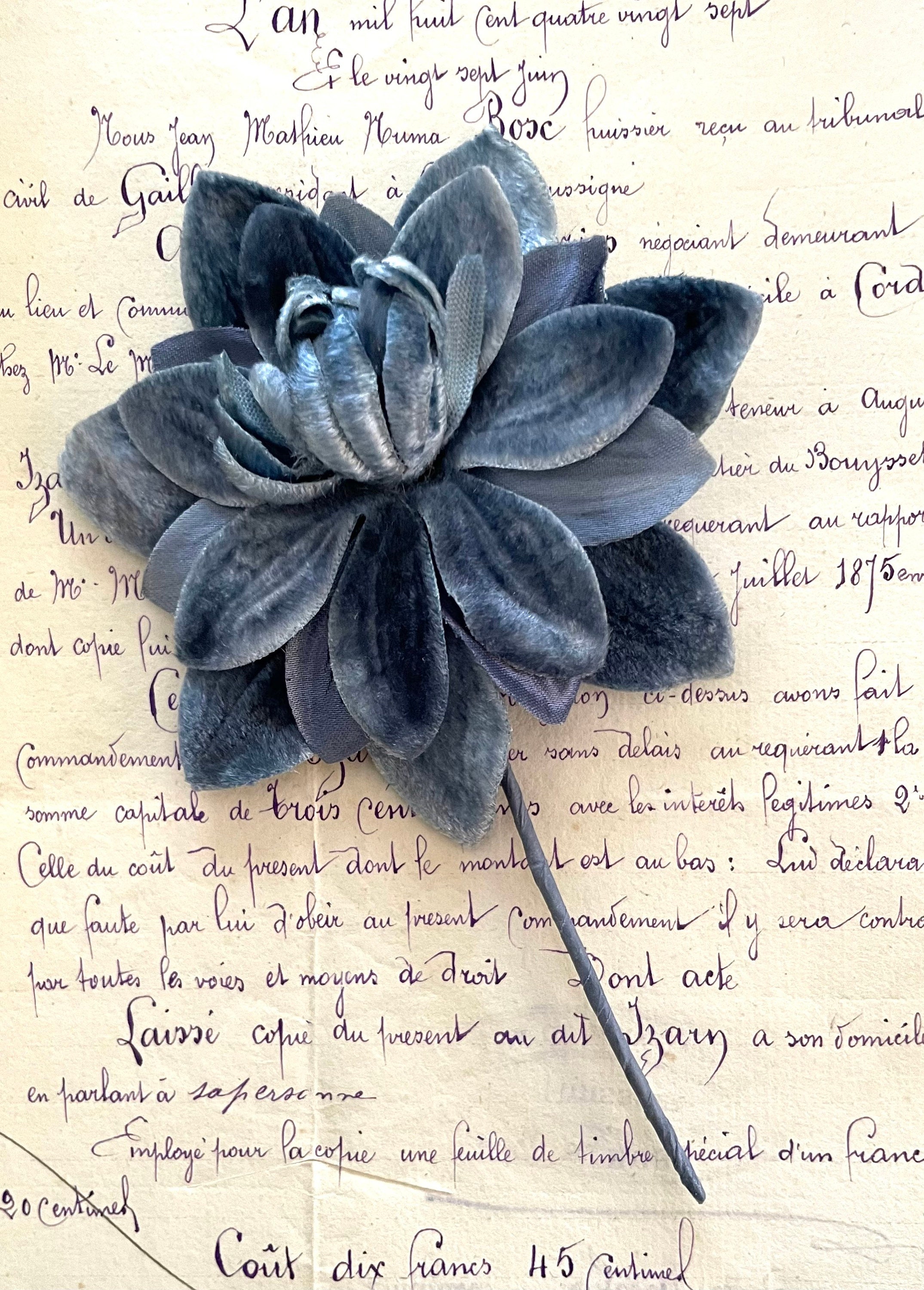 Vintage Millinery Flower Royal Blue Velvet Satin G50 