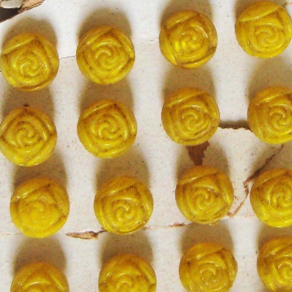 Vintage Antique Yellow Glass Floral Buttons Glass Shank 1 Doz