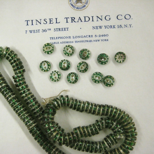 1 doz Vintage Antique Green/Silver Glass Buttons Unused Doll Costume