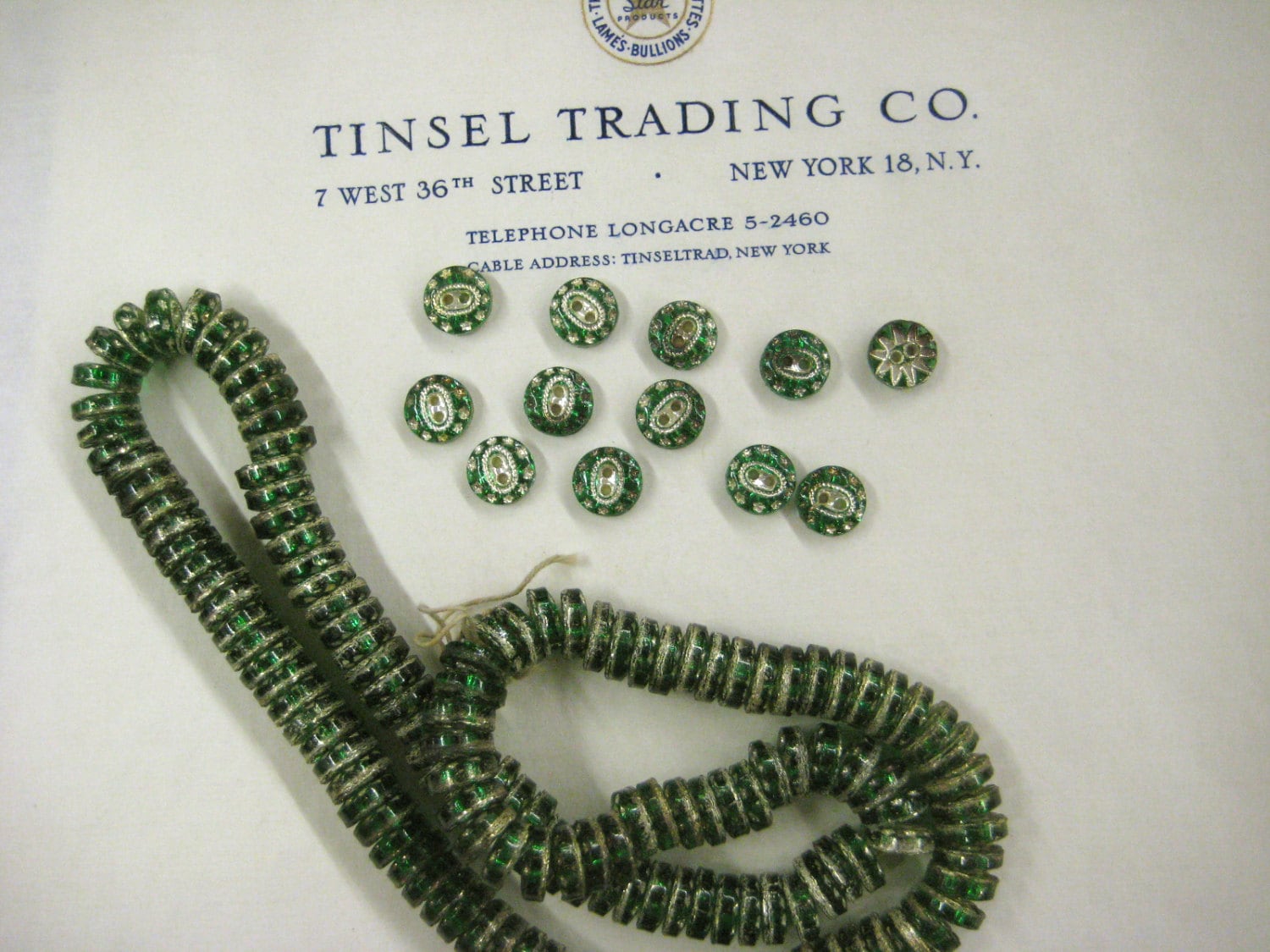 1 doz Vintage Antique Green/Silver Glass Buttons Unused Doll Costume