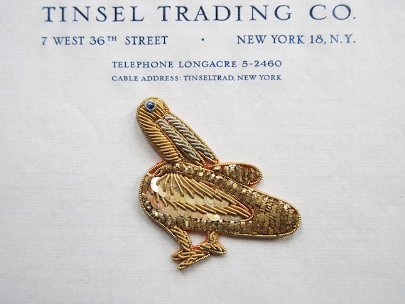 Wonderful Unused Vintage Gold Metallic Pelican Applique Millinery Lampshade