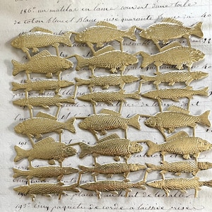 24 Gold Dresden Paper Foil Fish Diecut Victorian Scrap
