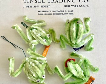 4 Amazing Vintage Chenille Frogs Made in Japan UNUSED With Original Label