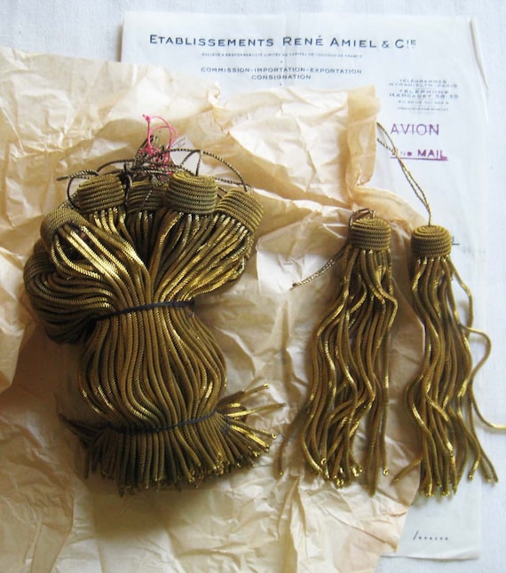 SPECIAL PRICE 6 Vintage//Antique French Pewter Metallic Bullion 5/" Tassel Fringe