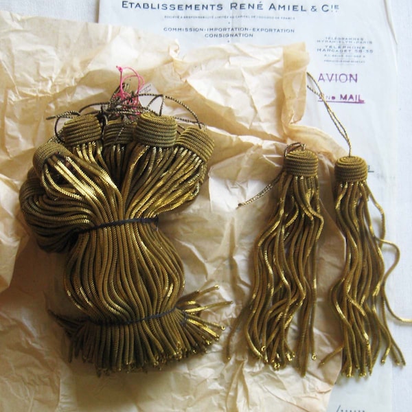 4 Vintage/Antique French Dark Gold Metallic Bullion 4" + Tassels Fringe AMAZING PRICE