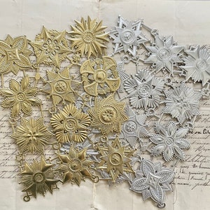 12 Gold or Silver Dresden Paper Foil Assorted Ornaments Medals Diecut Victorian Scrap