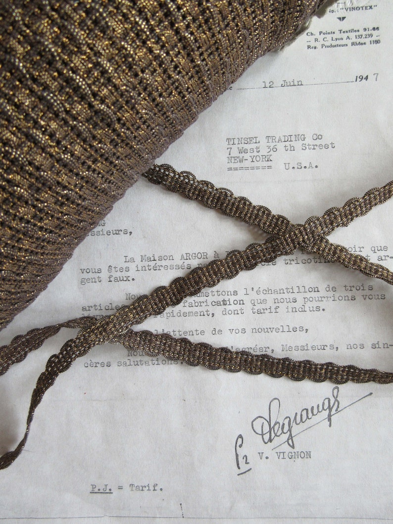 1 yd Vintage Antique French Dark Gold Metallic Lace Trim 5//16/" Lampshade Pillow